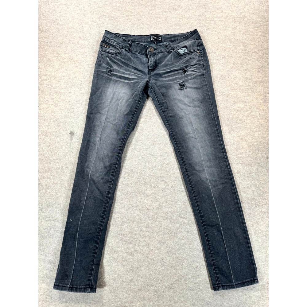 Sean John Jeans Mens 30 Gray Denim Logo Cotton Stretch Skinny Leg Distressed